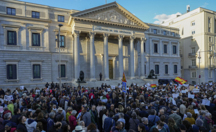 Cinco mil personas se manifiestan frente al Congreso en apoyo a Pedro Sánchez