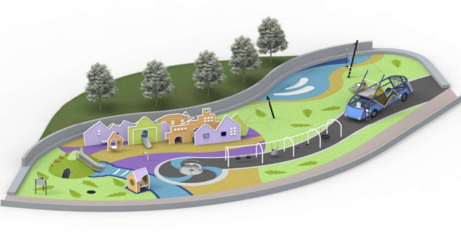 El trolebús y los depósitos de agua centran el diseño de los nuevos parques infantiles de Carballo