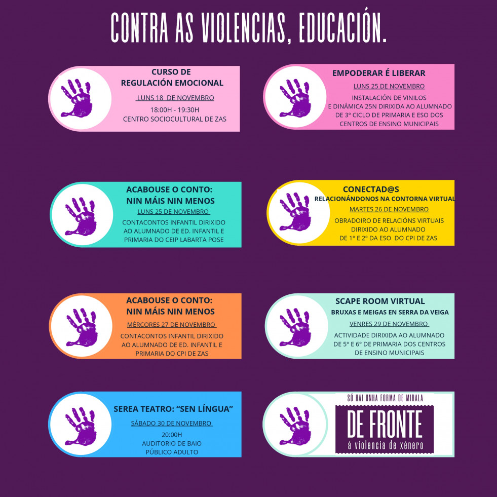 Zas conmemora el 25N con un amplio programa bajo el lema ‘Contra as violencias, educación’